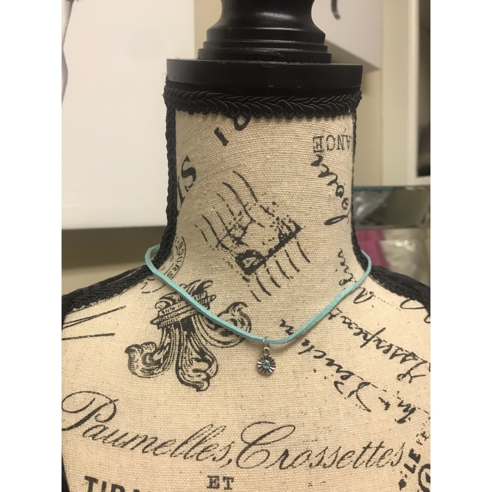 Blue Choker Style Necklace with Flower Charm